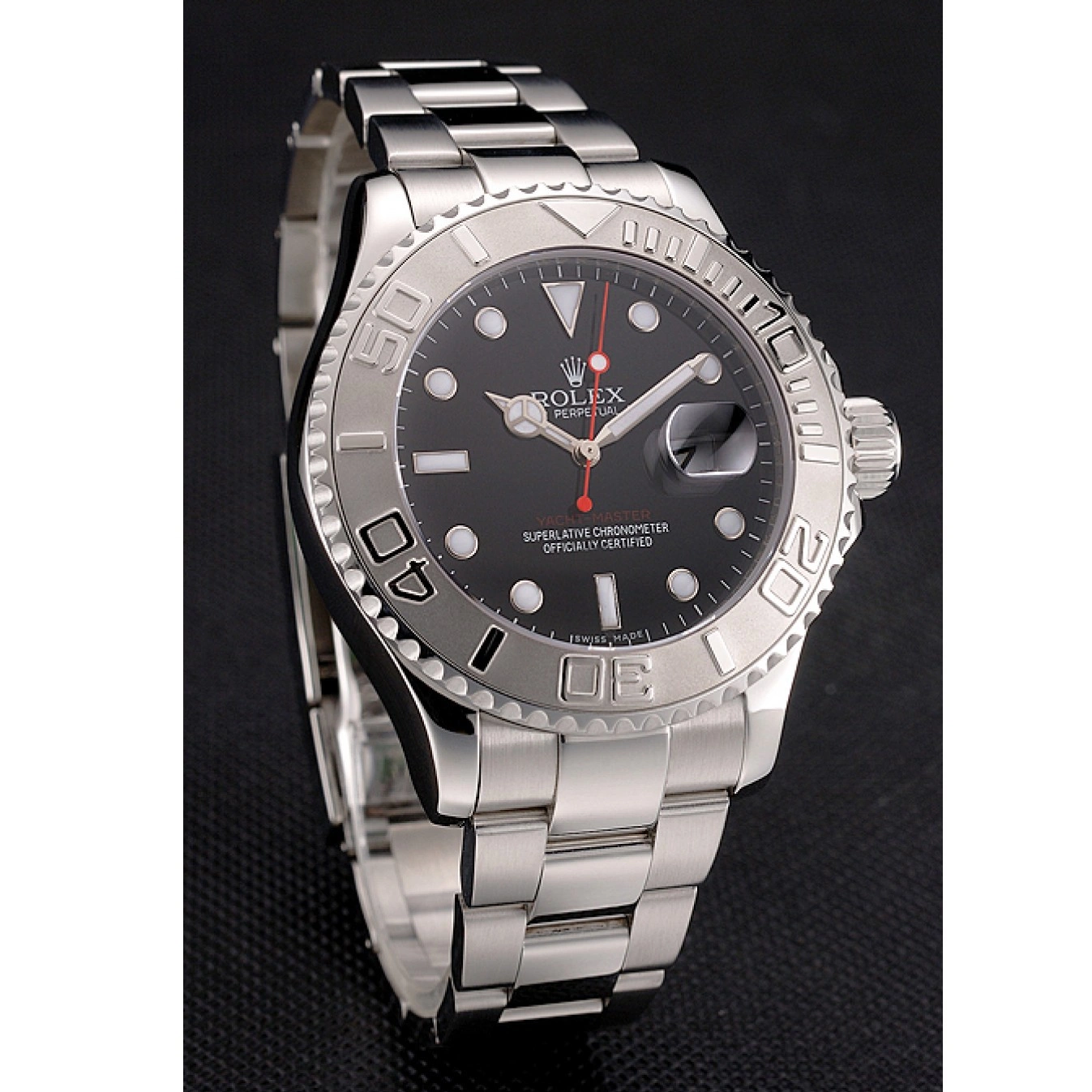 Aaa replica watch Stainless And Yacht-Master Dial Case Rolex Black Steel Bracelet 0706